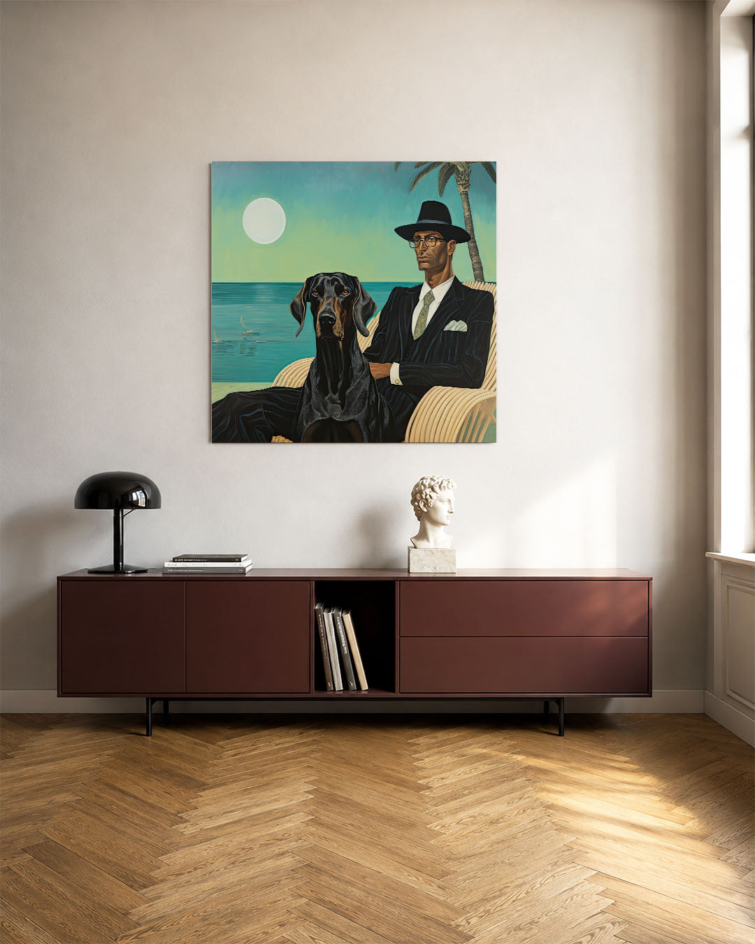 Man met hond Kunstwerk