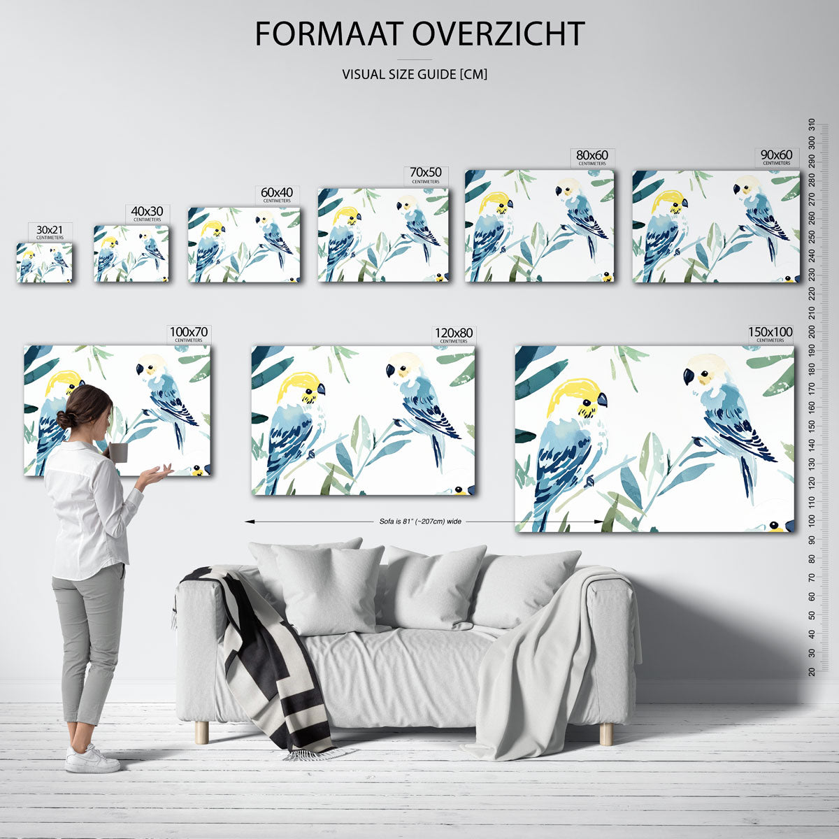 Papegaaien en bladeren Poster