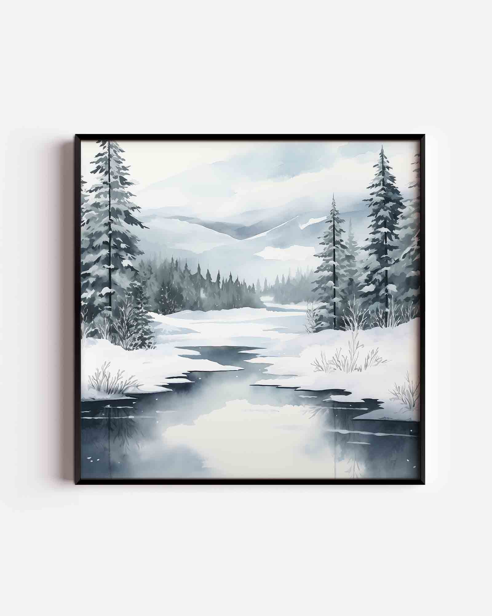 Winterlandschap met besneeuwde bomen Poster