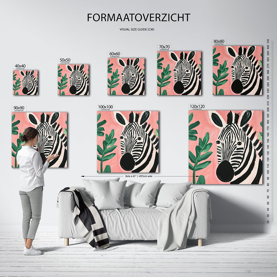 Zebra en bladeren Kunstwerk