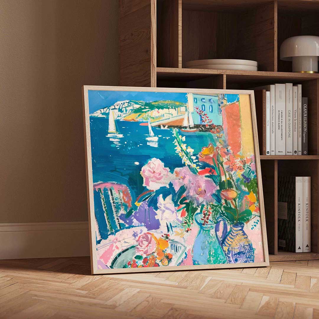 Bloemen en zeilboten Poster