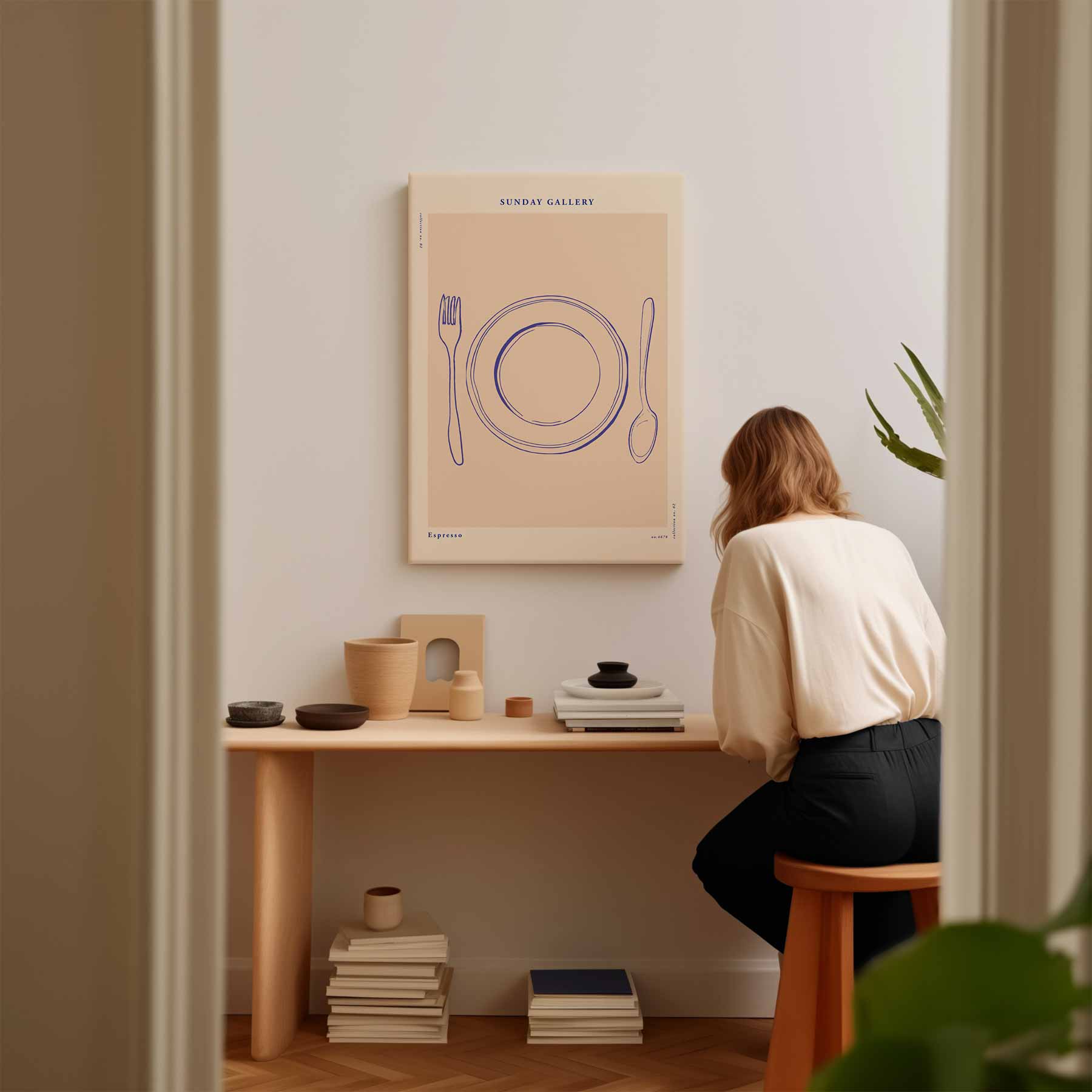 Minimalistisch Dinner Illustratie Kunstwerk-canvas-dibond-plexiglas-wanddecoratie-WallArtistic