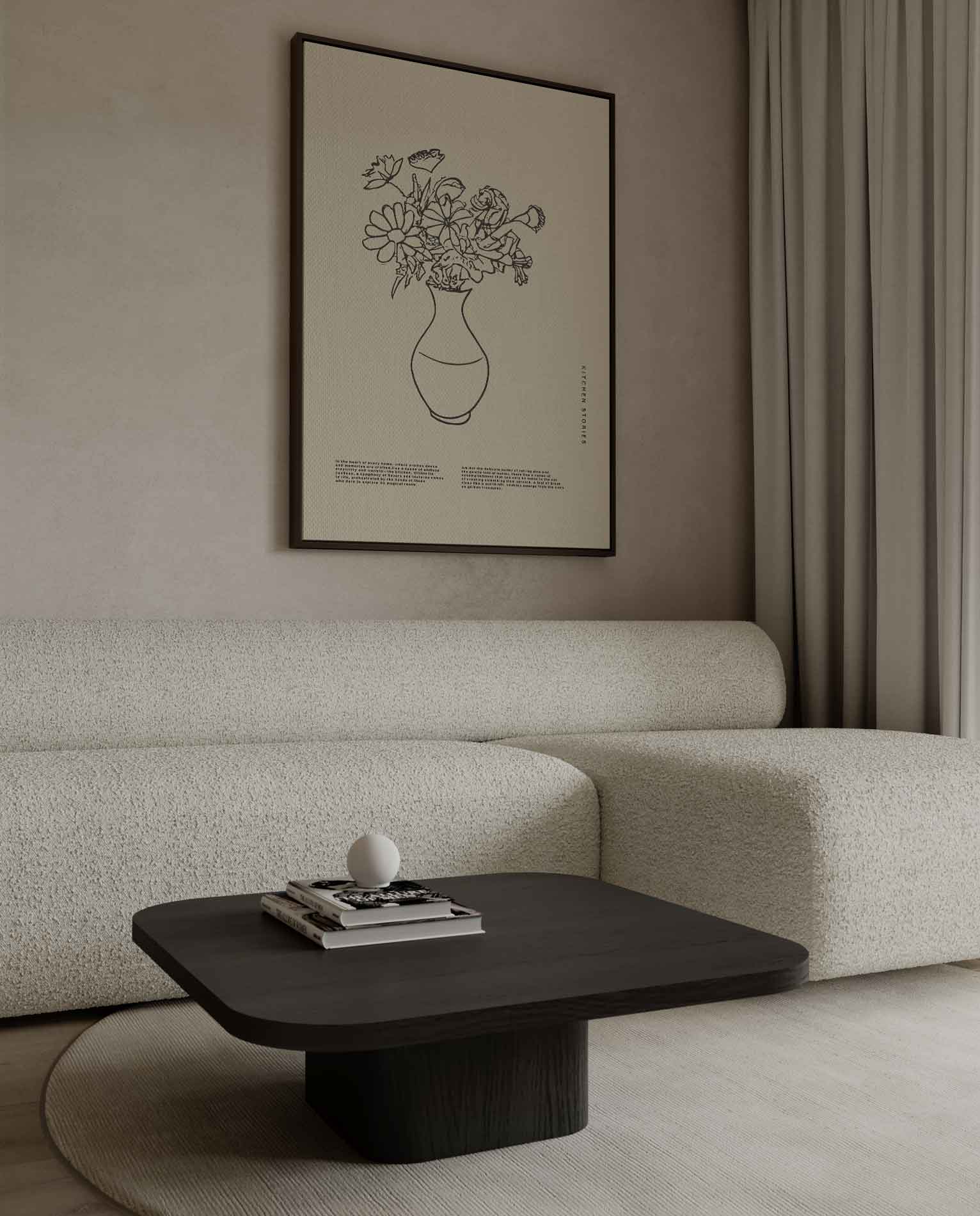 Vaas met Bloemen Lijntekening Kunstwerk-canvas-dibond-plexiglas-wanddecoratie-WallArtistic