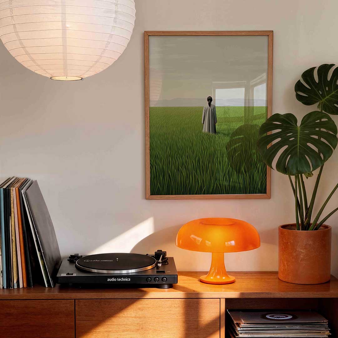 Persoon in groen veld Poster