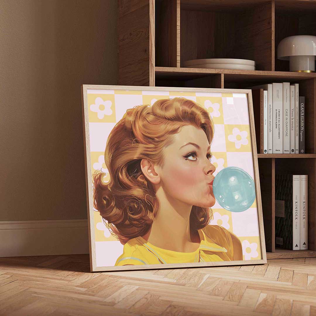 Vrouw met kauwgombel Poster