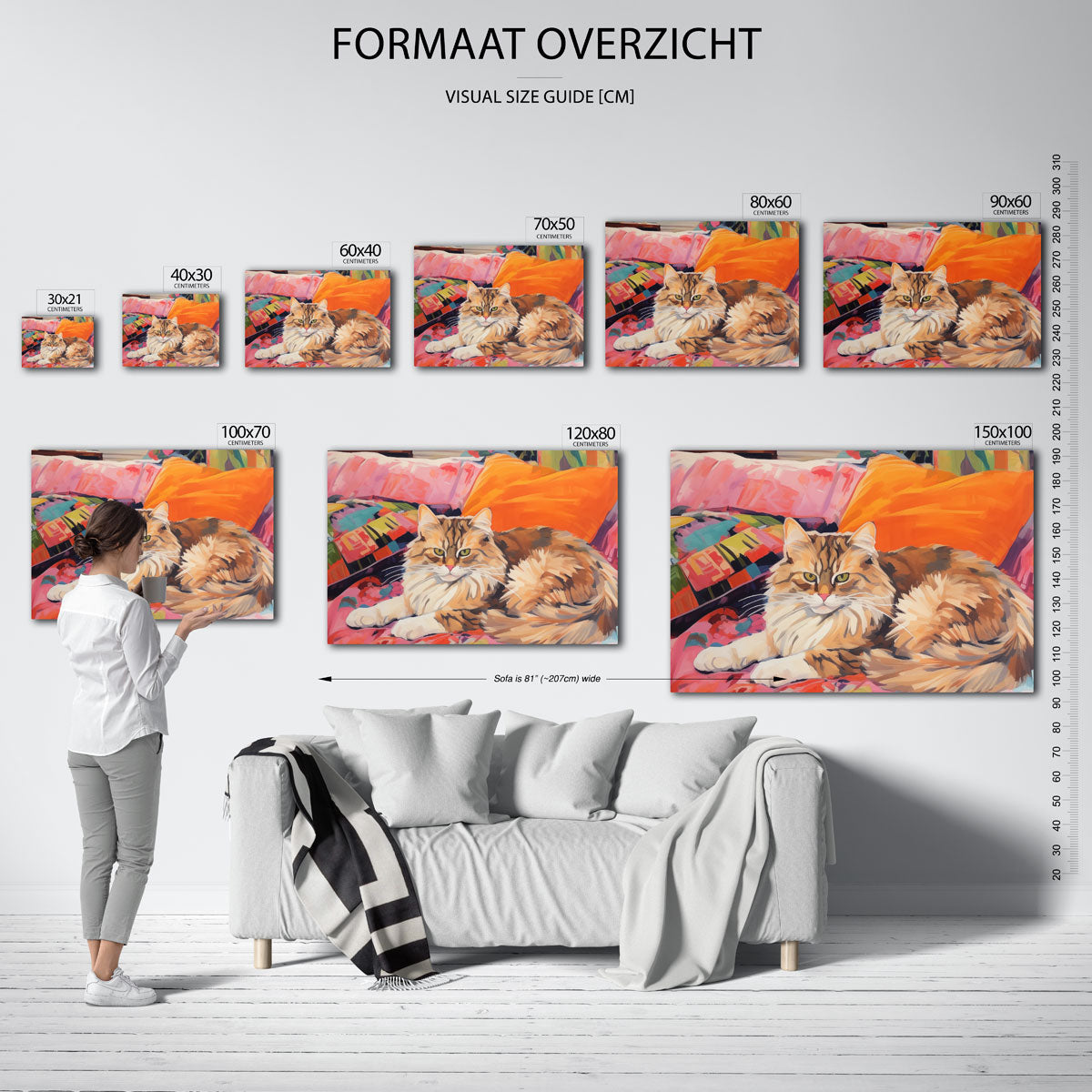 Kat op kleurrijke kussens Poster