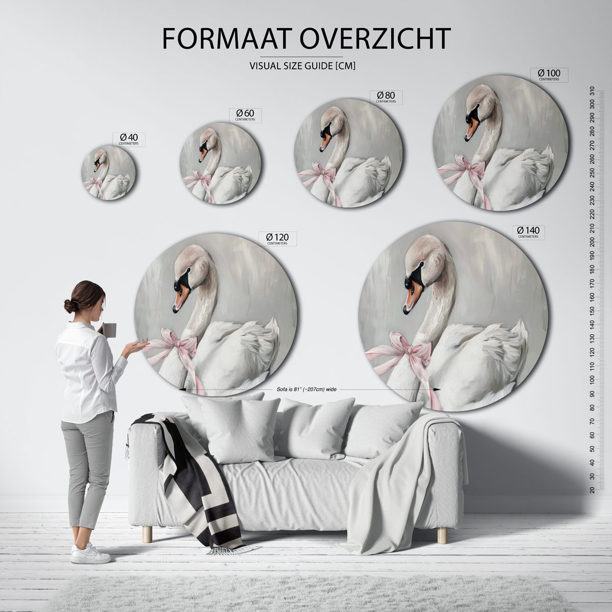 Zwaan met roze strik Muurcirkel
