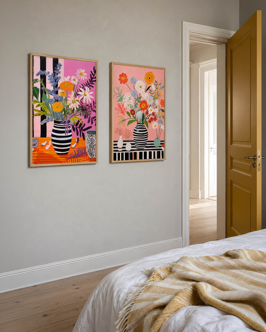 Bloemrijke strepen Posterset