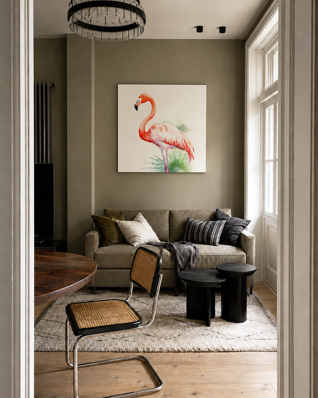 Flamingo in waterverf Kunstwerk