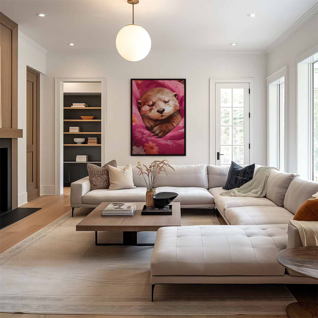 Dromerige Otter in Bloemen Kunstwerk-canvas-dibond-plexiglas-wanddecoratie-WallArtistic