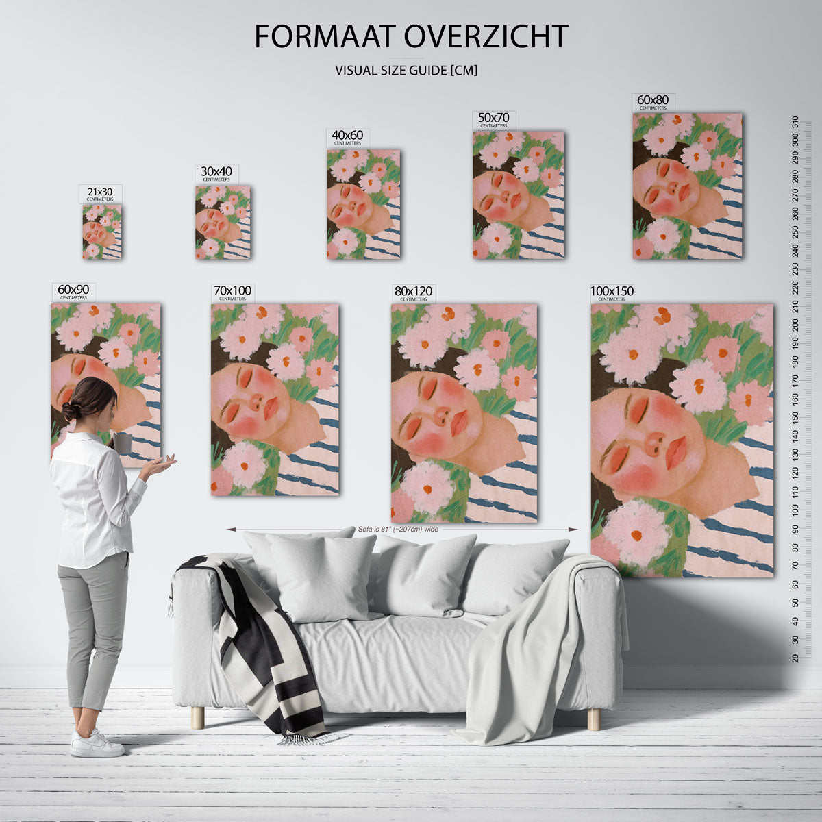 Bloemen en gezicht Poster