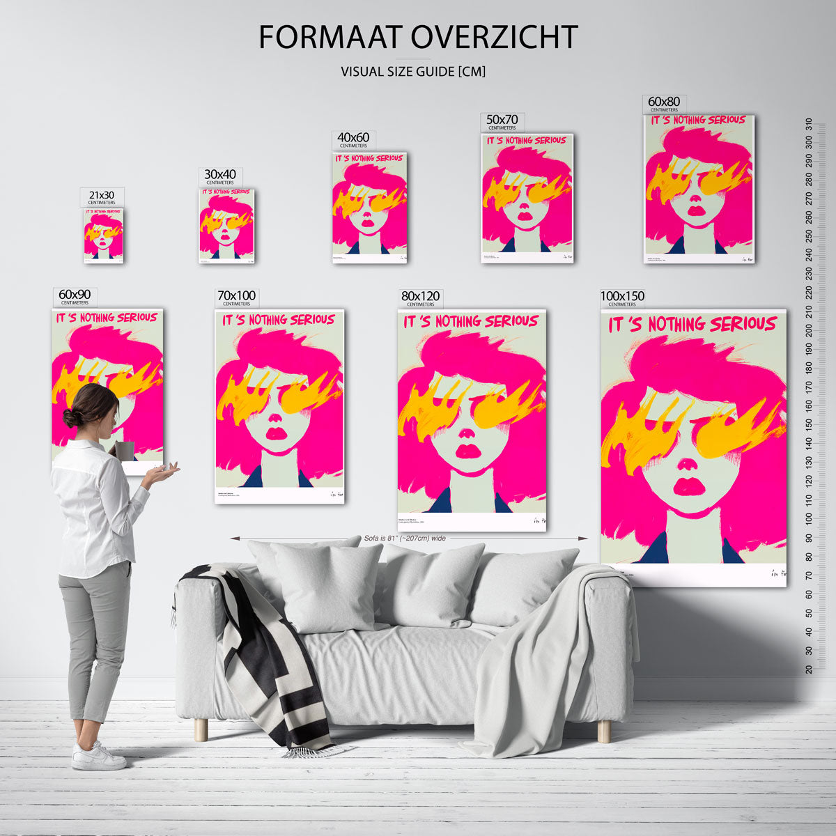 Portret met roze en geel Poster