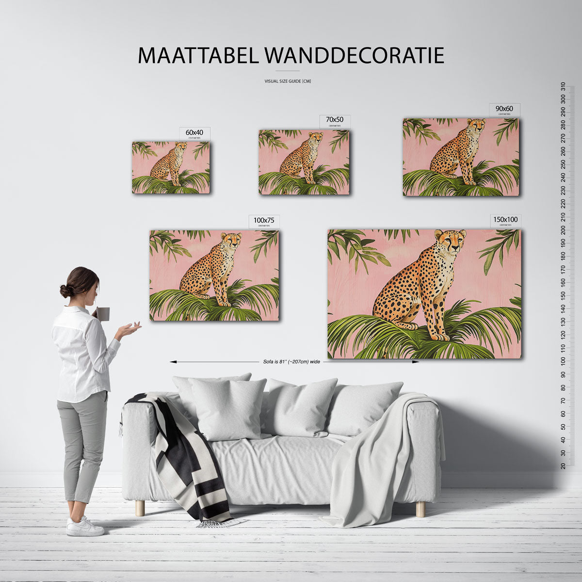 Luipaard op palmbladeren Kunstwerk