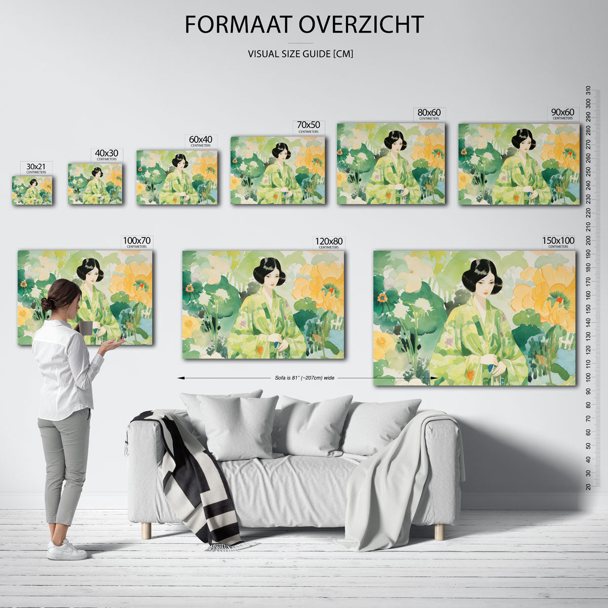 Vrouw in groene kimono Poster