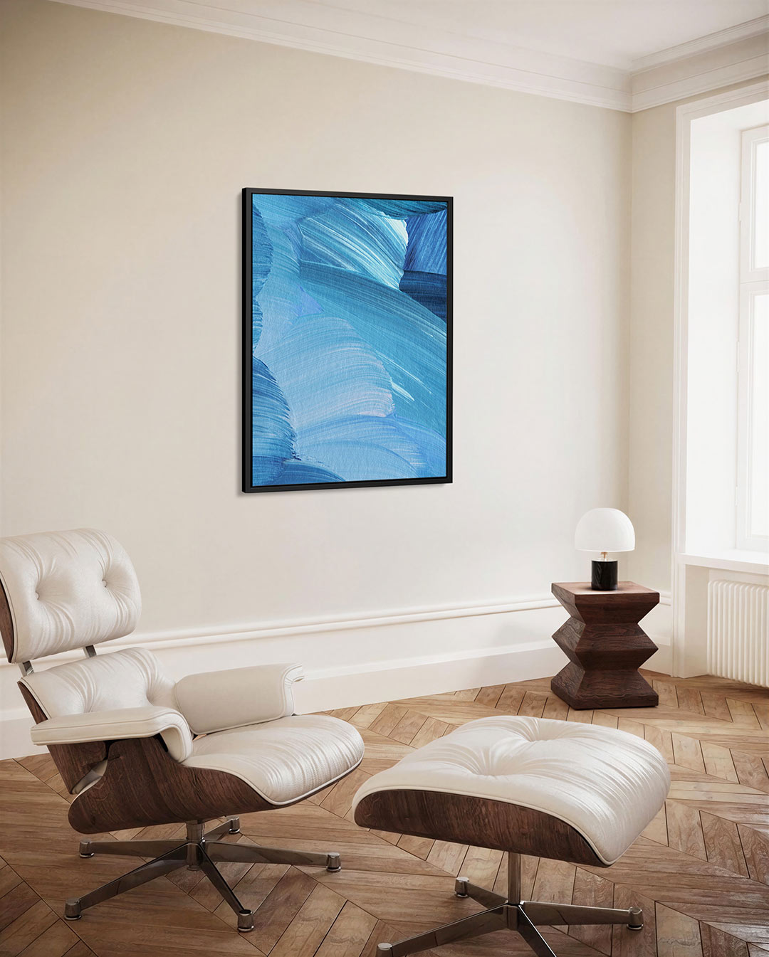 Dynamische blauwe beweging Kunstwerk