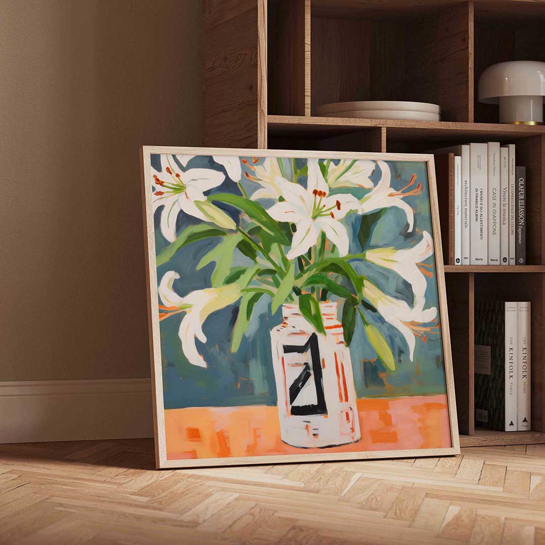 Witte bloemen in vaas Poster
