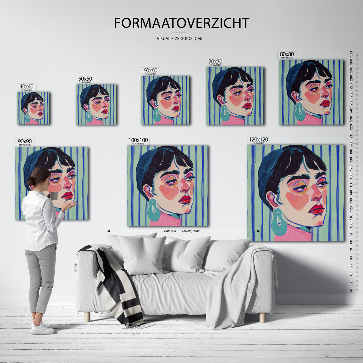 Portret met blauwe strepen Poster
