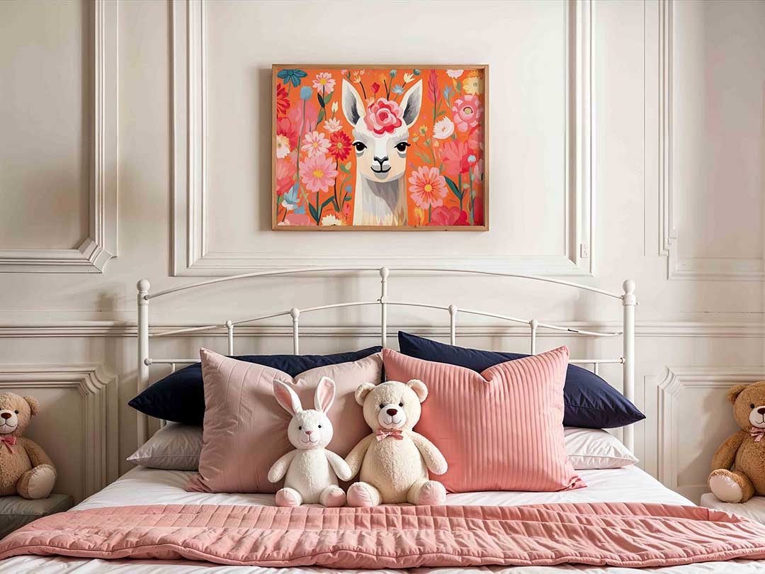 Lama en bloemen Poster