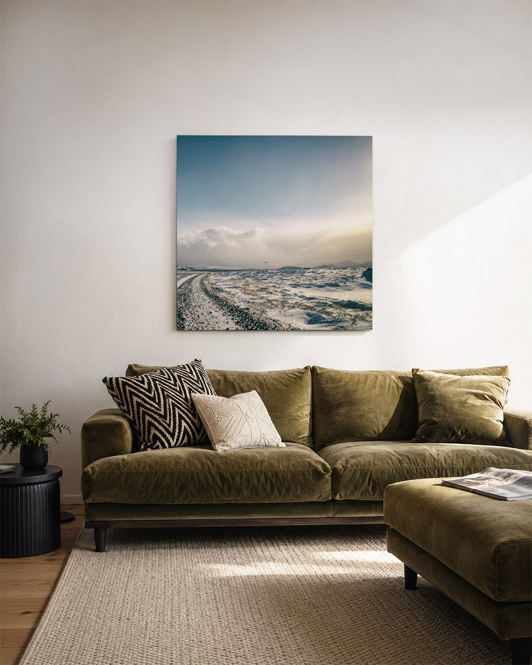 Winterlandschap met weg Kunstwerk