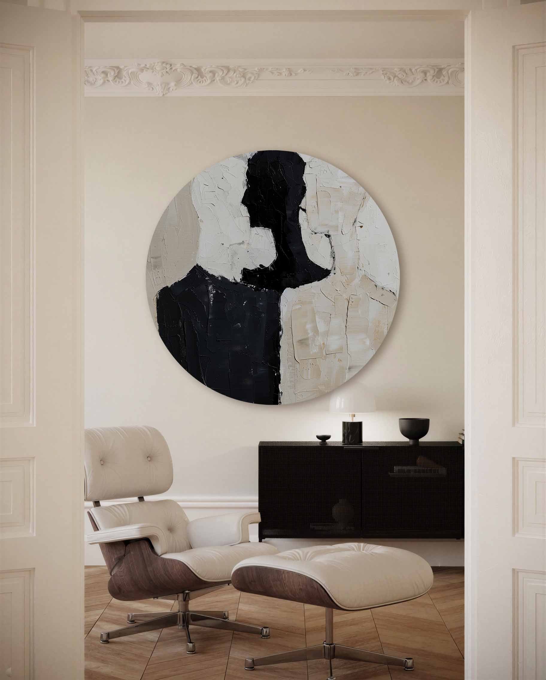 Silhouetten in zwart en beige Muurcirkel