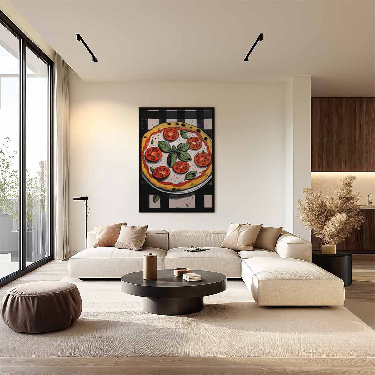 Vrolijke Pizza Illustratie Kunstwerk-canvas-dibond-plexiglas-wanddecoratie-WallArtistic