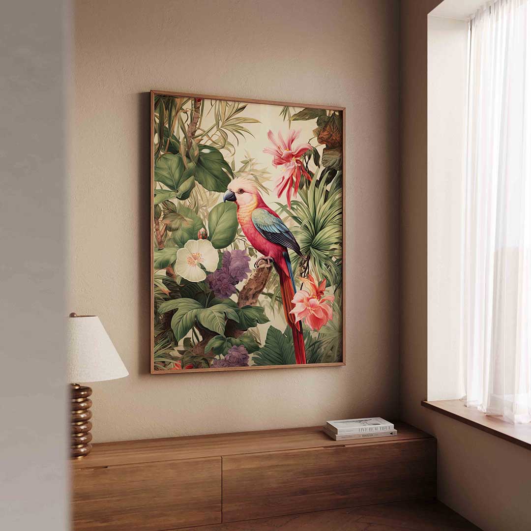 Papegaai en bloemen Poster