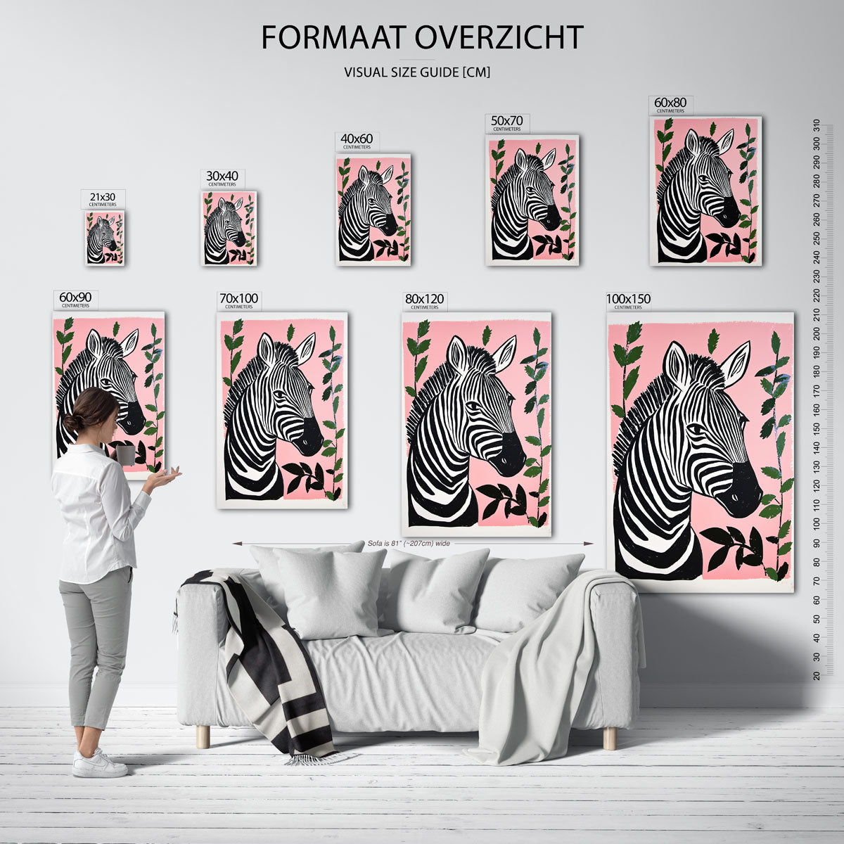 Zebra op roze Poster