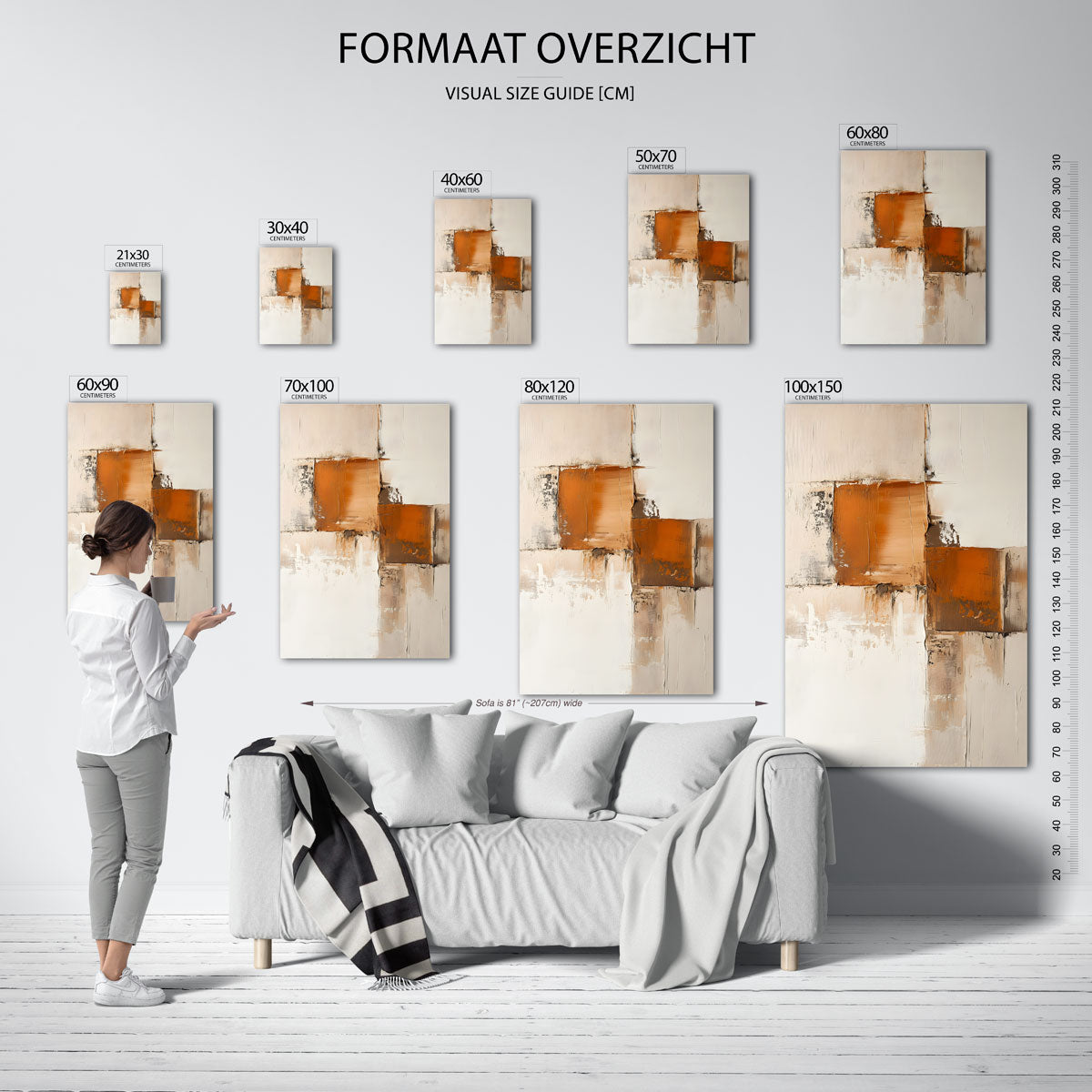 Abstracte beige en oranje Poster