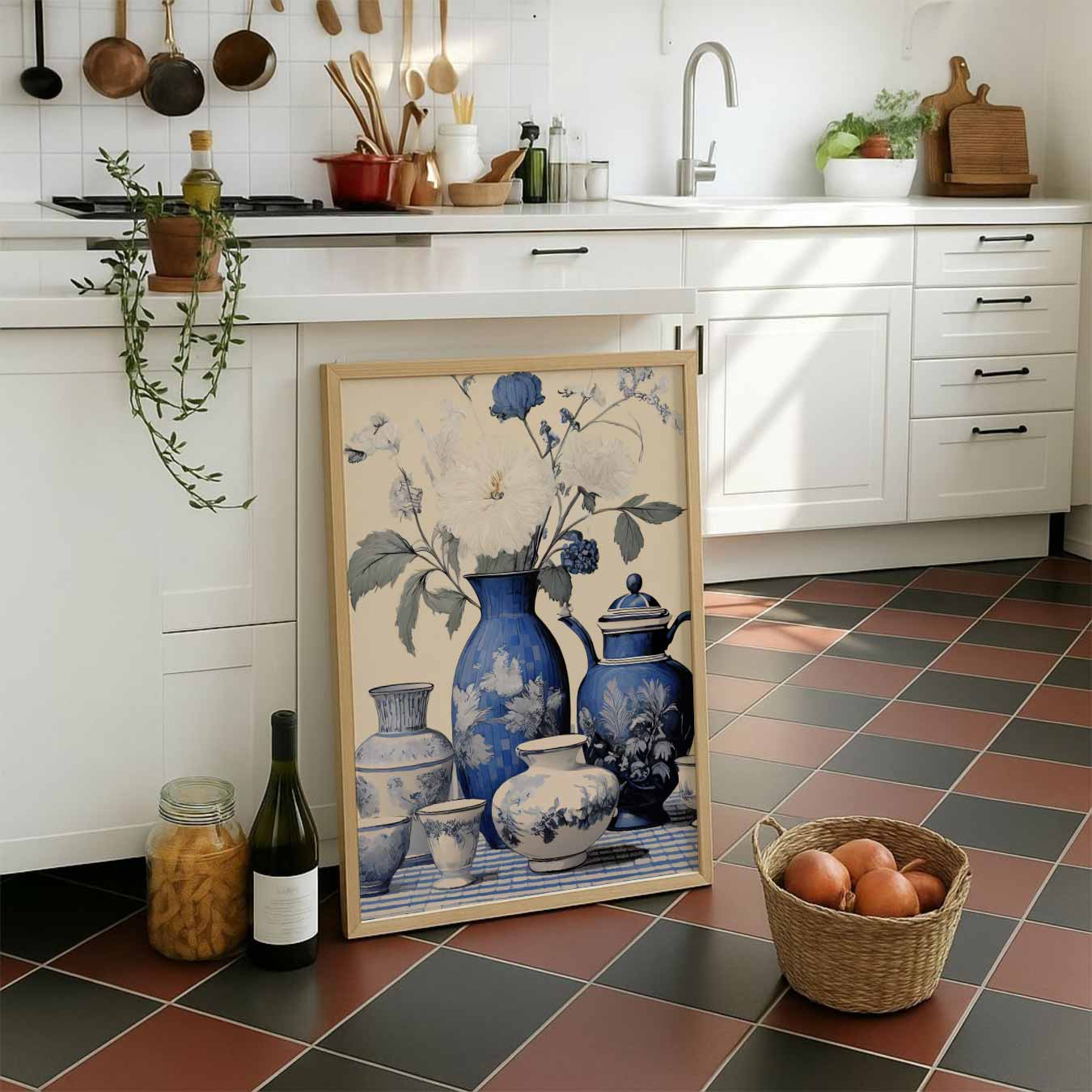 Tijdloze Bloemenpracht in Blauw Poster-WallArtistic