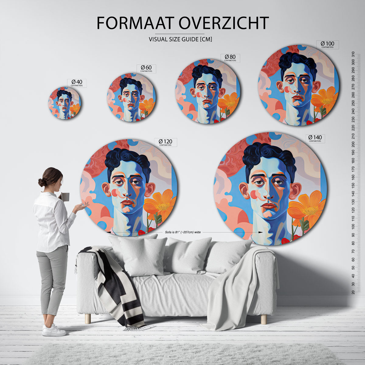 Portret met bloemen Muurcirkel