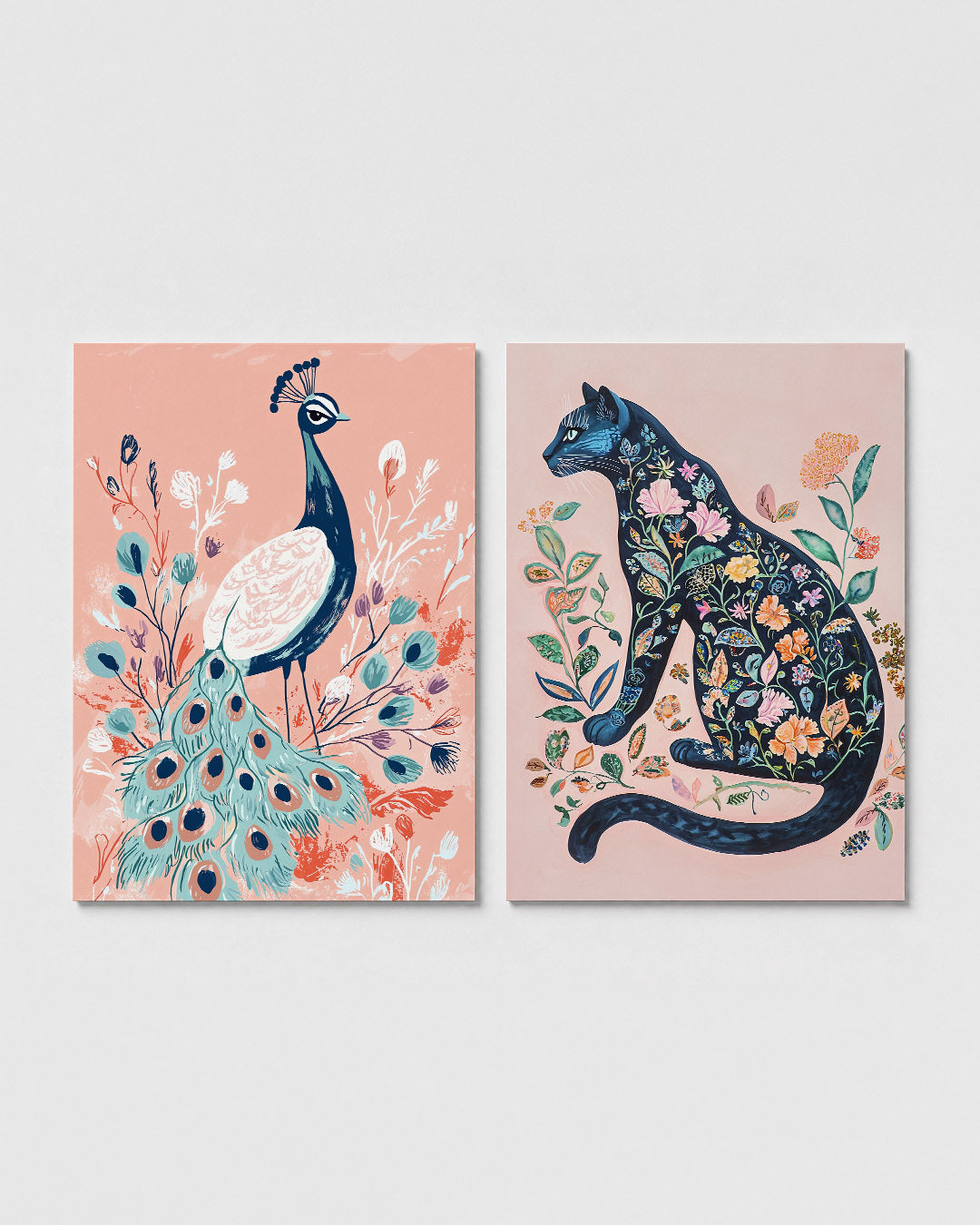 Pauw en bloemen Posterset