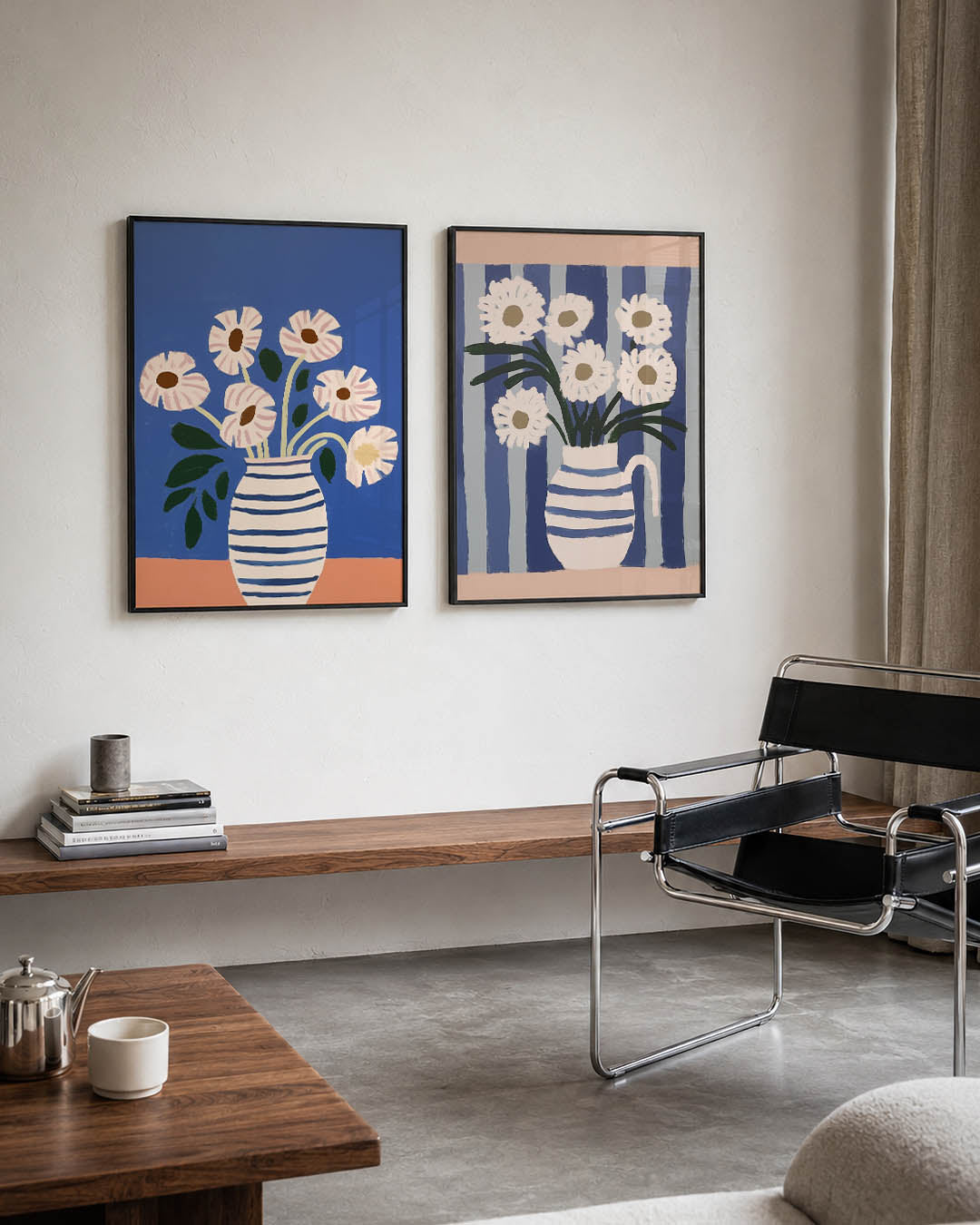 Bloemen en strepen Posterset