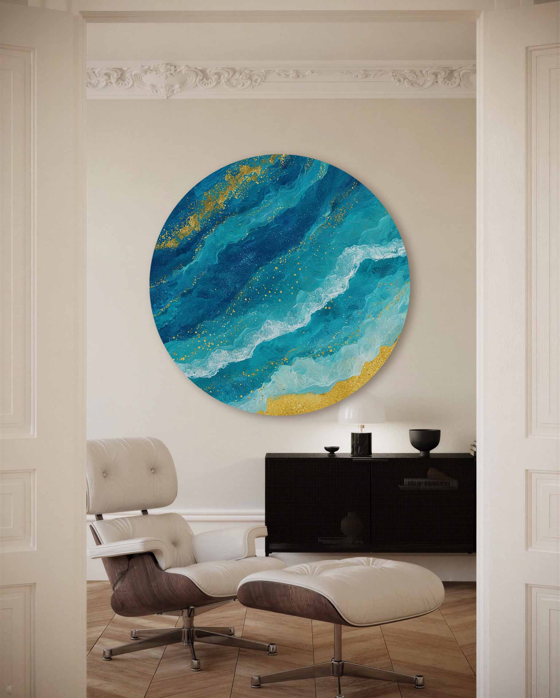 Golvende blauwe en gouden Muurcirkel