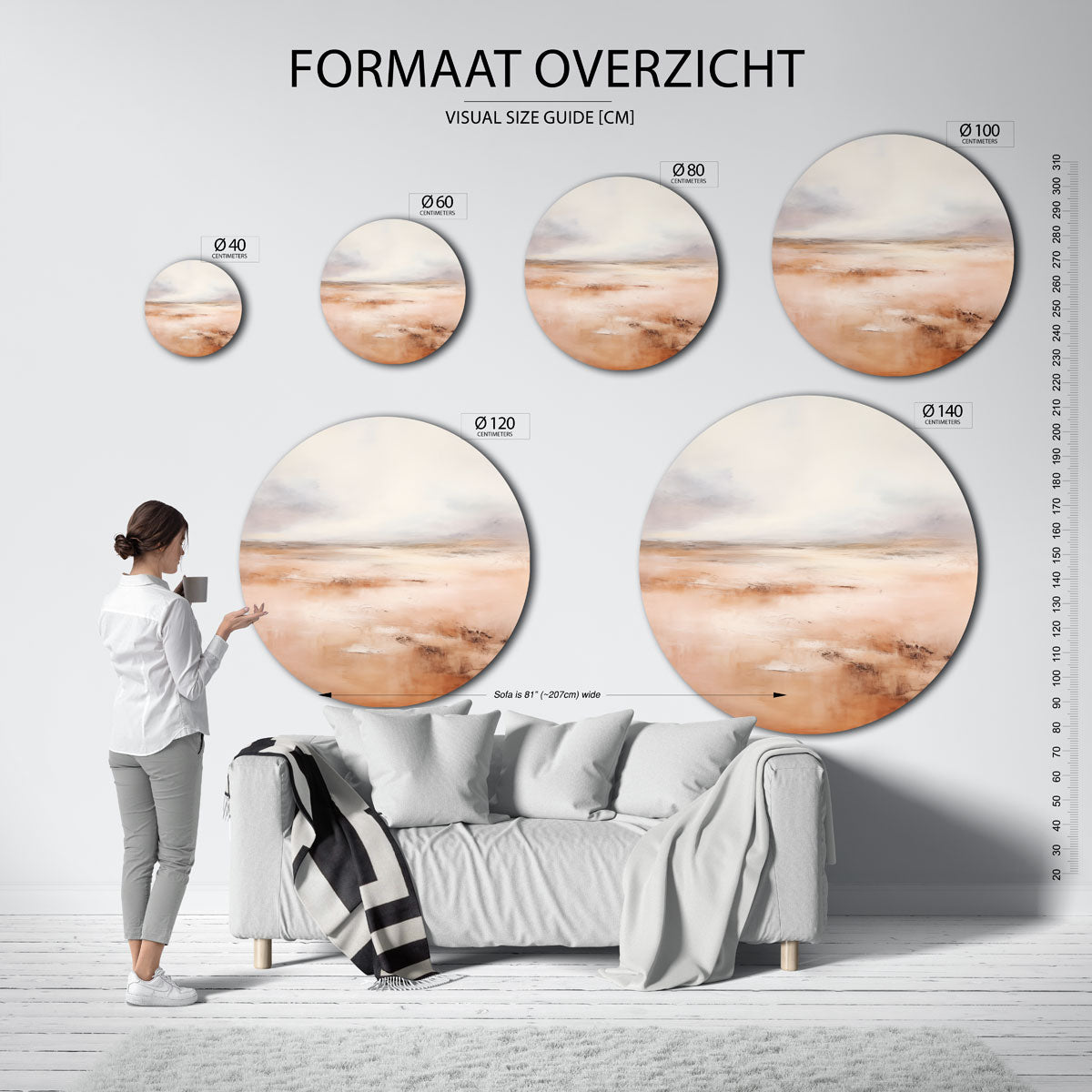 Landschap in beige Muurcirkel