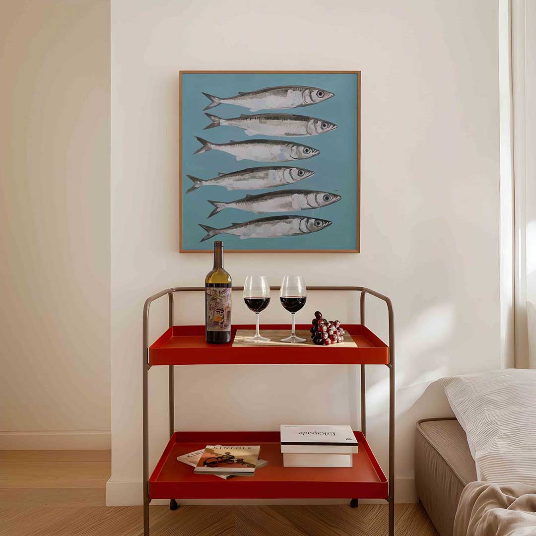 Vissen op blauwe achtergrond Poster
