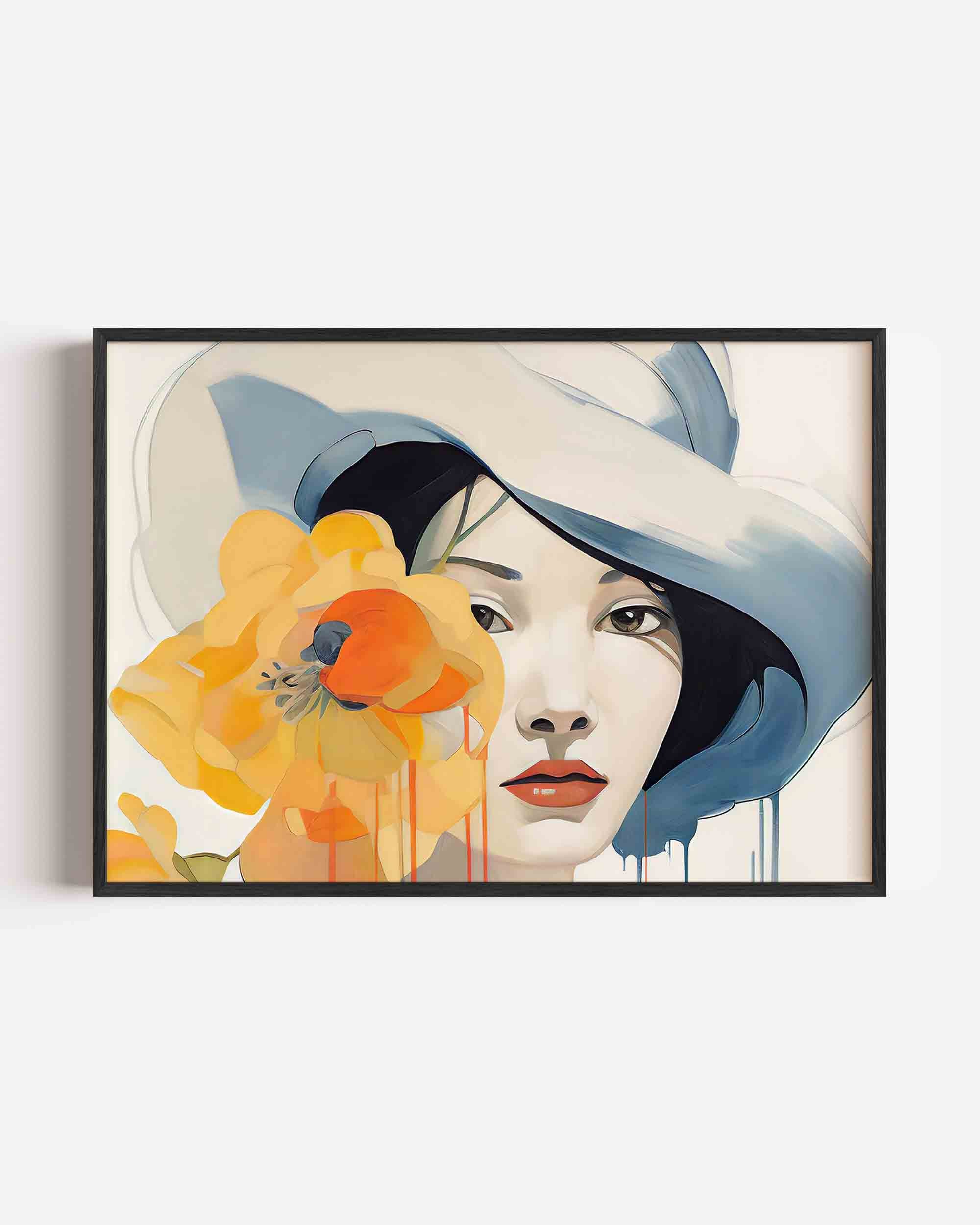 Vrouw met hoed en bloem Poster