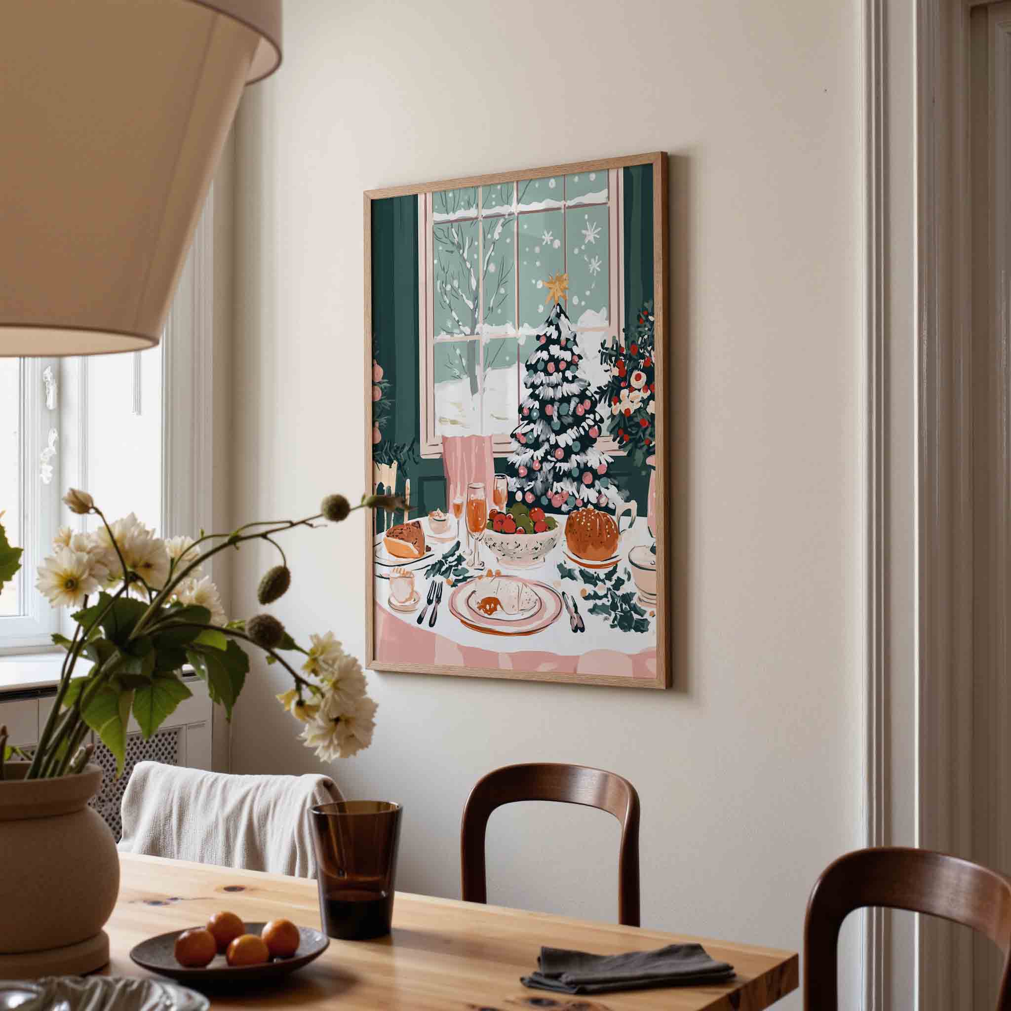 Kersttafel met boom Poster