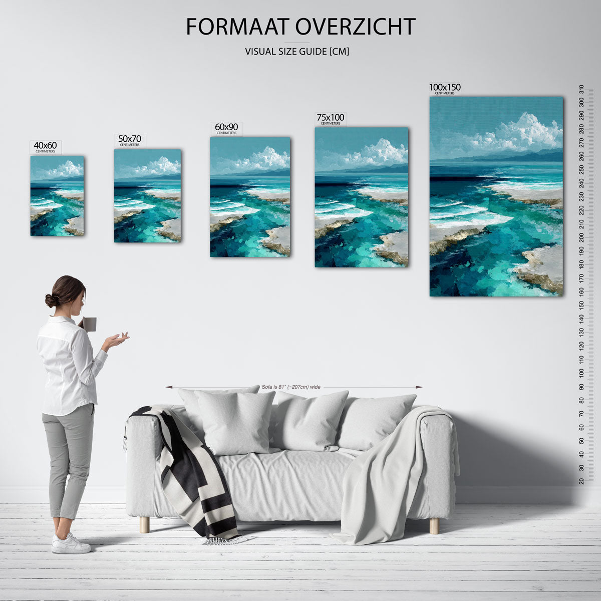 Kustlandschap in blauwtinten Kunstwerk