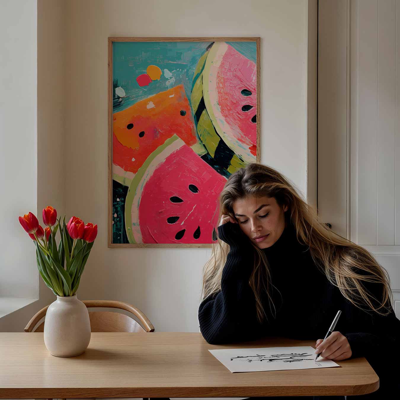 Vrolijke Watermeloen Kunstposter-WallArtistic