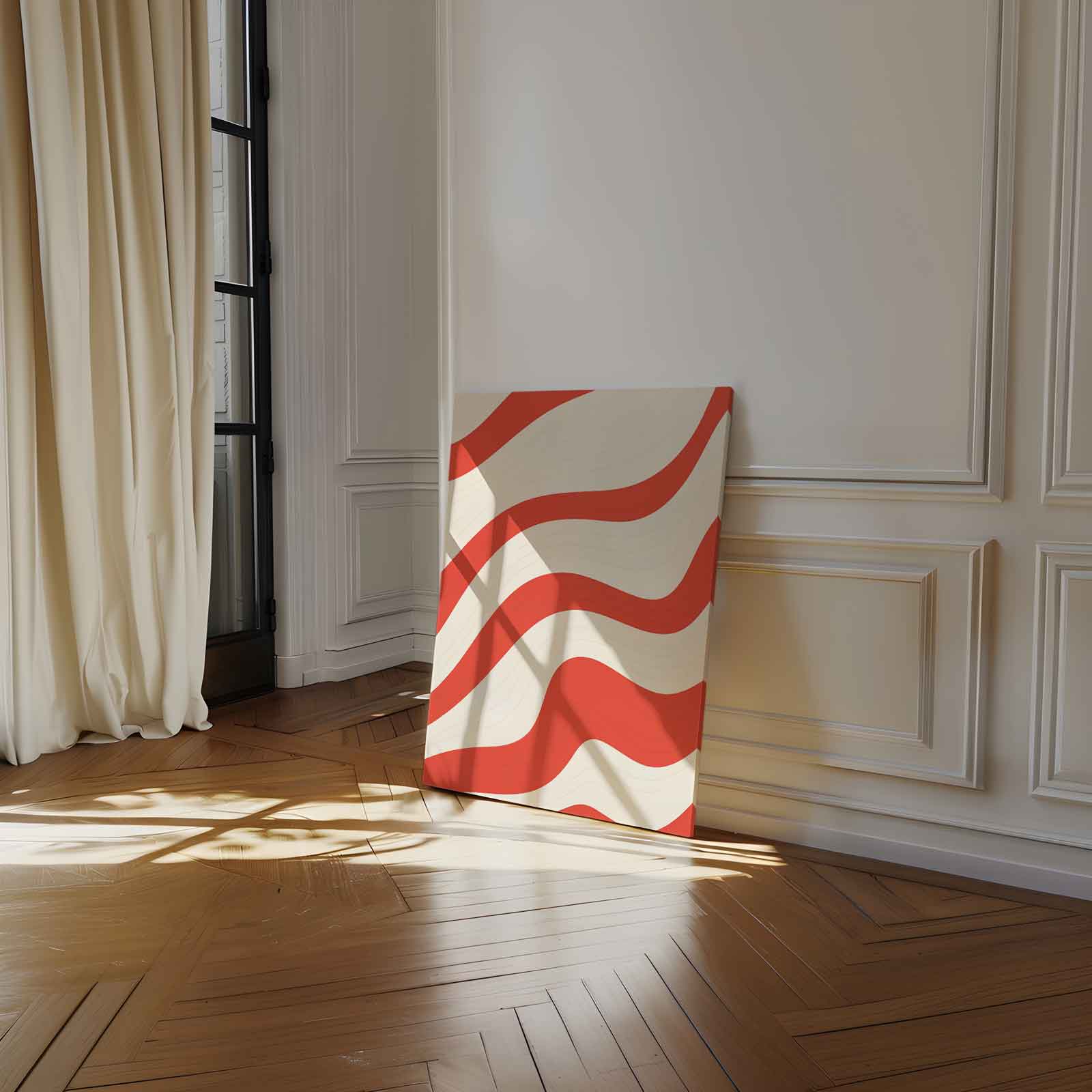 Golvende Rode Strepen Kunstwerk-canvas-dibond-plexiglas-wanddecoratie-WallArtistic