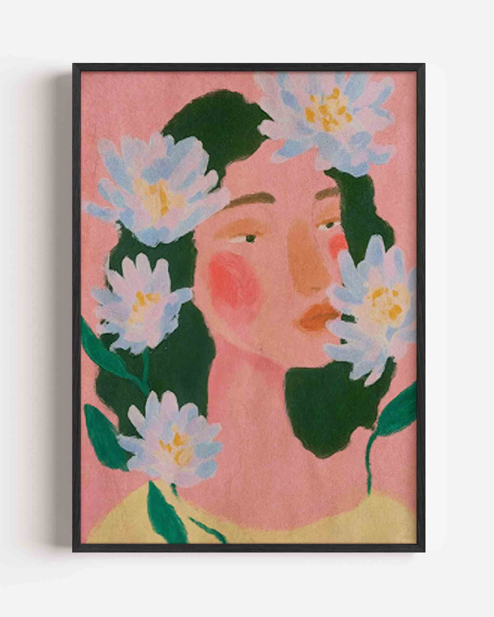 Bloemen en gezicht Poster