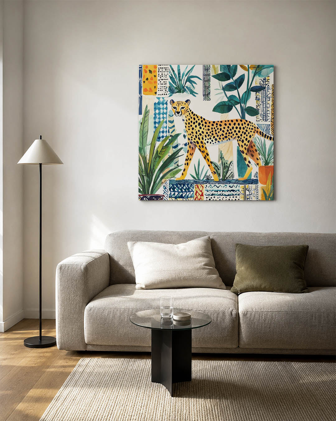 Luipaard en bladeren Kunstwerk