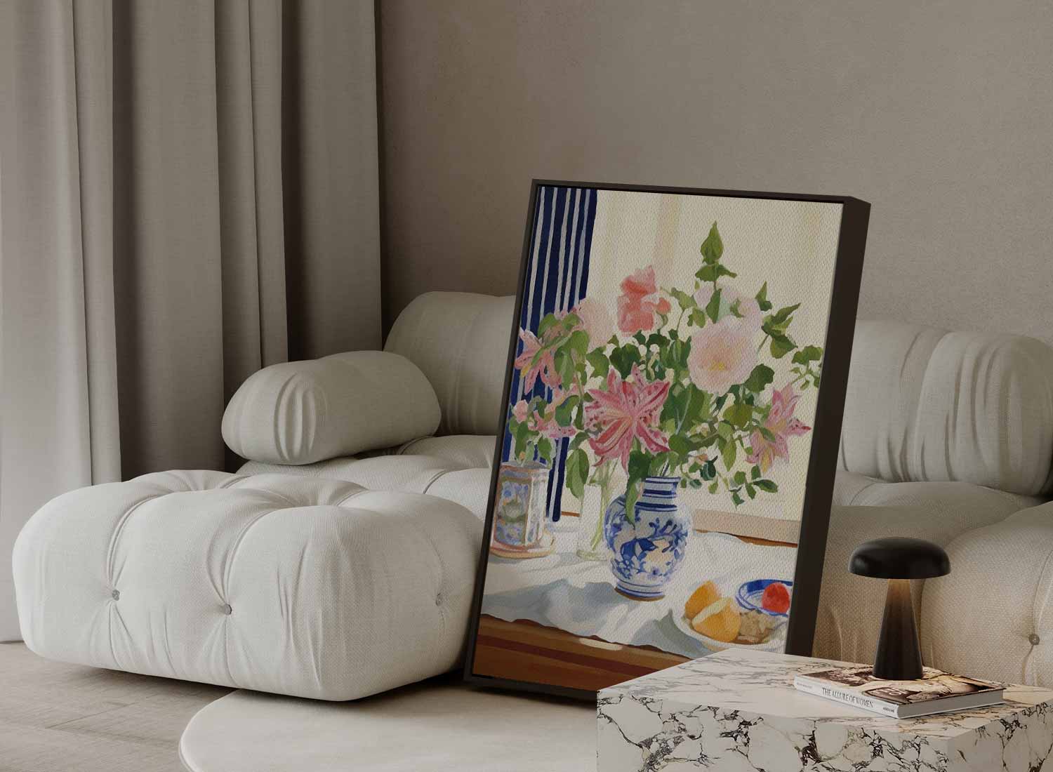 Bloemenpracht in Blauw-Witte Vaas Kunstwerk-canvas-dibond-plexiglas-wanddecoratie-WallArtistic