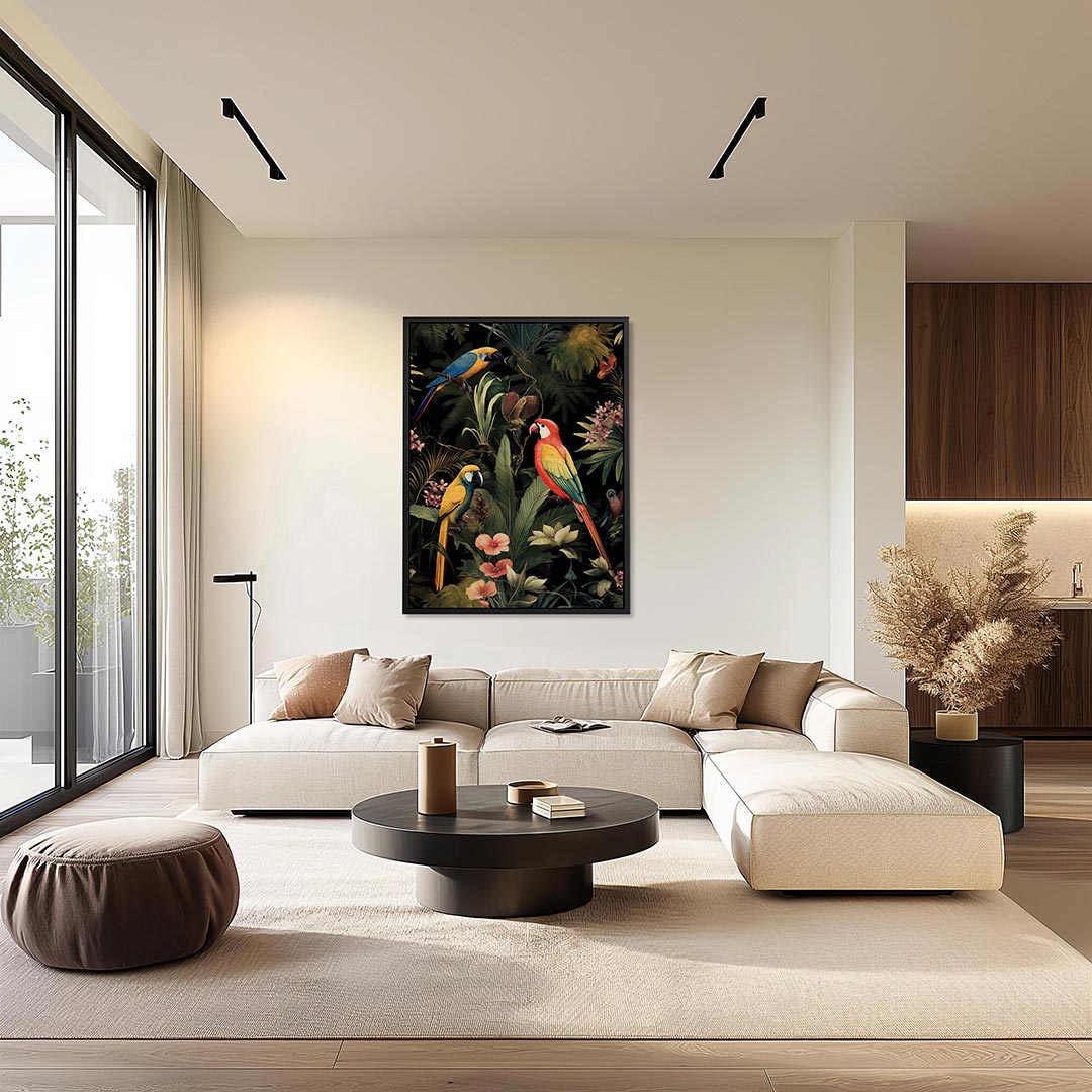 Exotische vogels en bladeren Kunstwerk