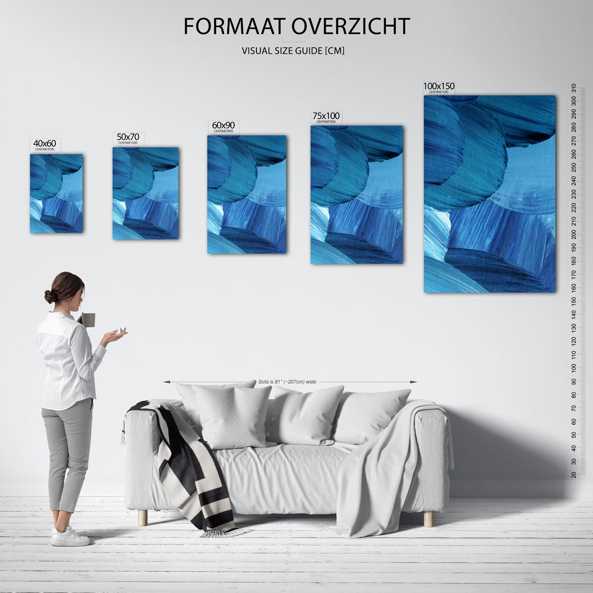 Dynamische blauwe vormen Kunstwerk