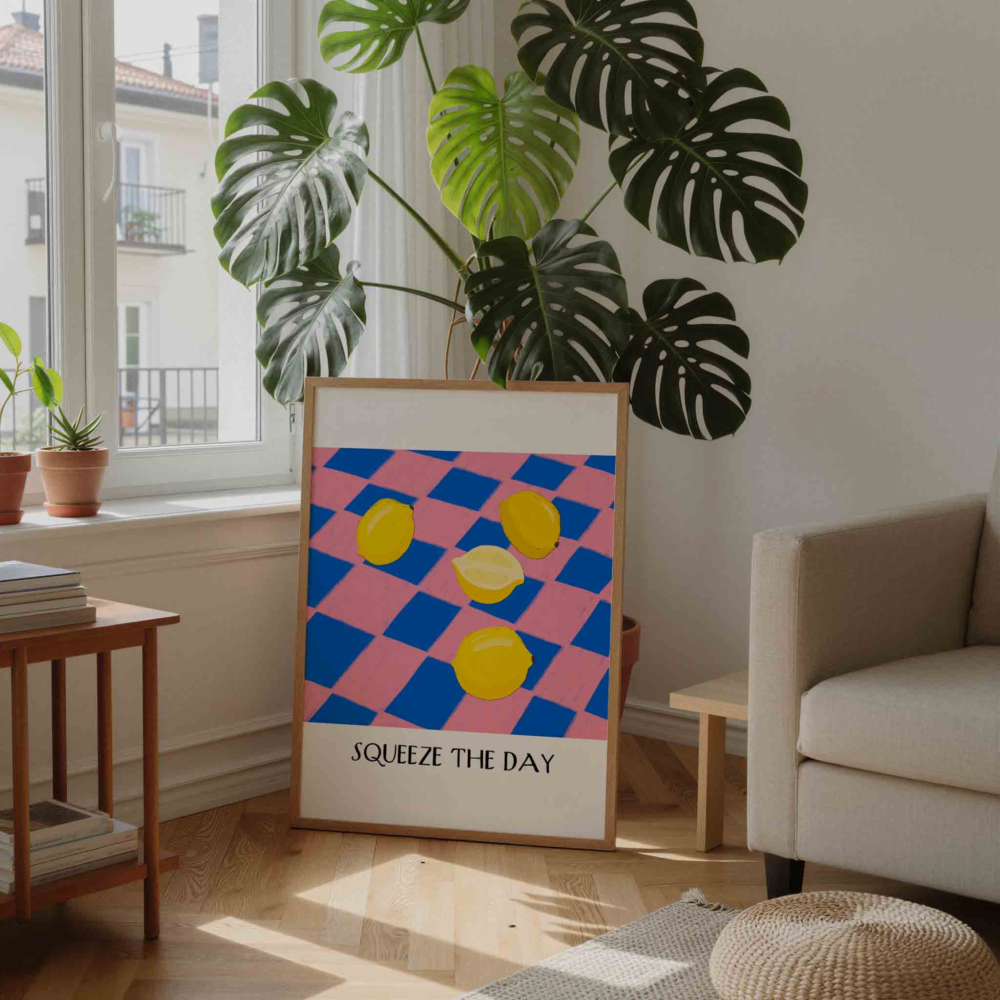 Citroenen op geruit patroon Poster