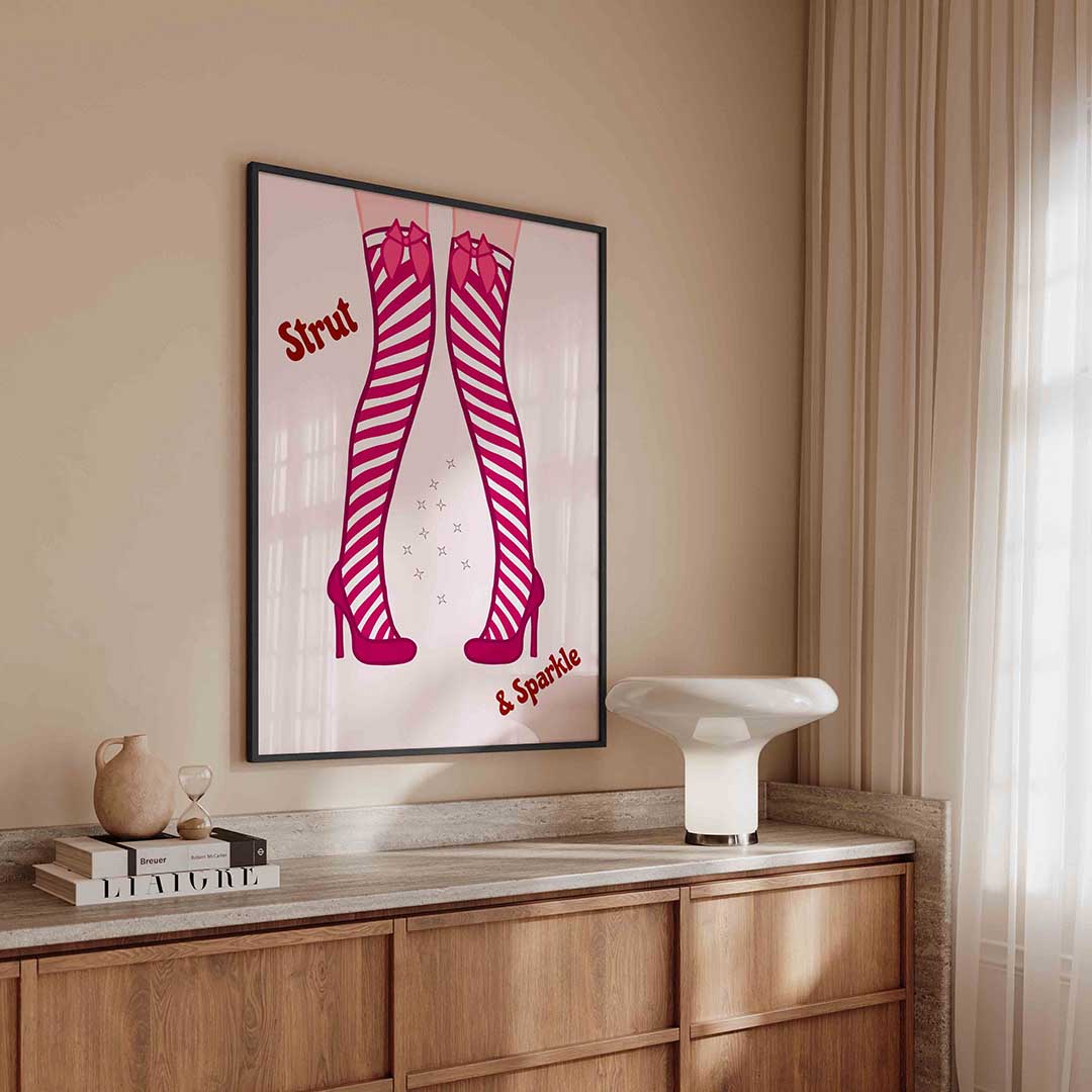 Gestreepte hoge hakken Poster