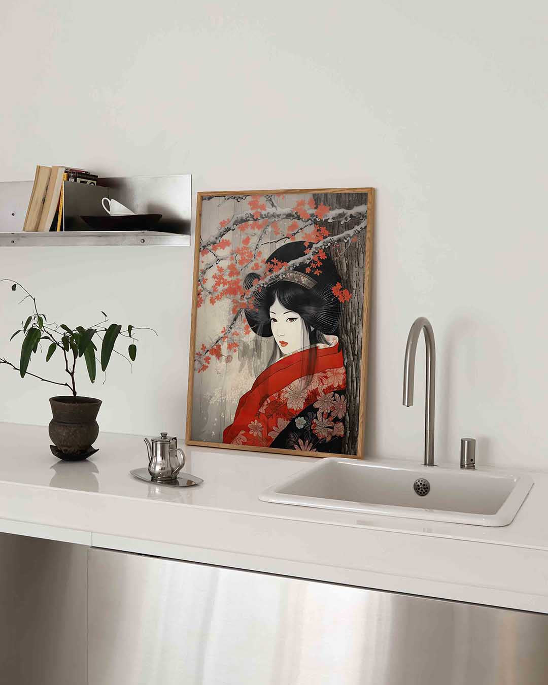 Vrouw met rode kimono Poster