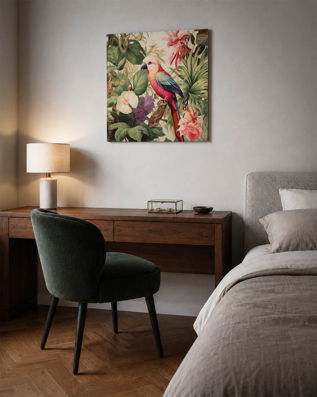 Exotische vogel en bloemen Kunstwerk