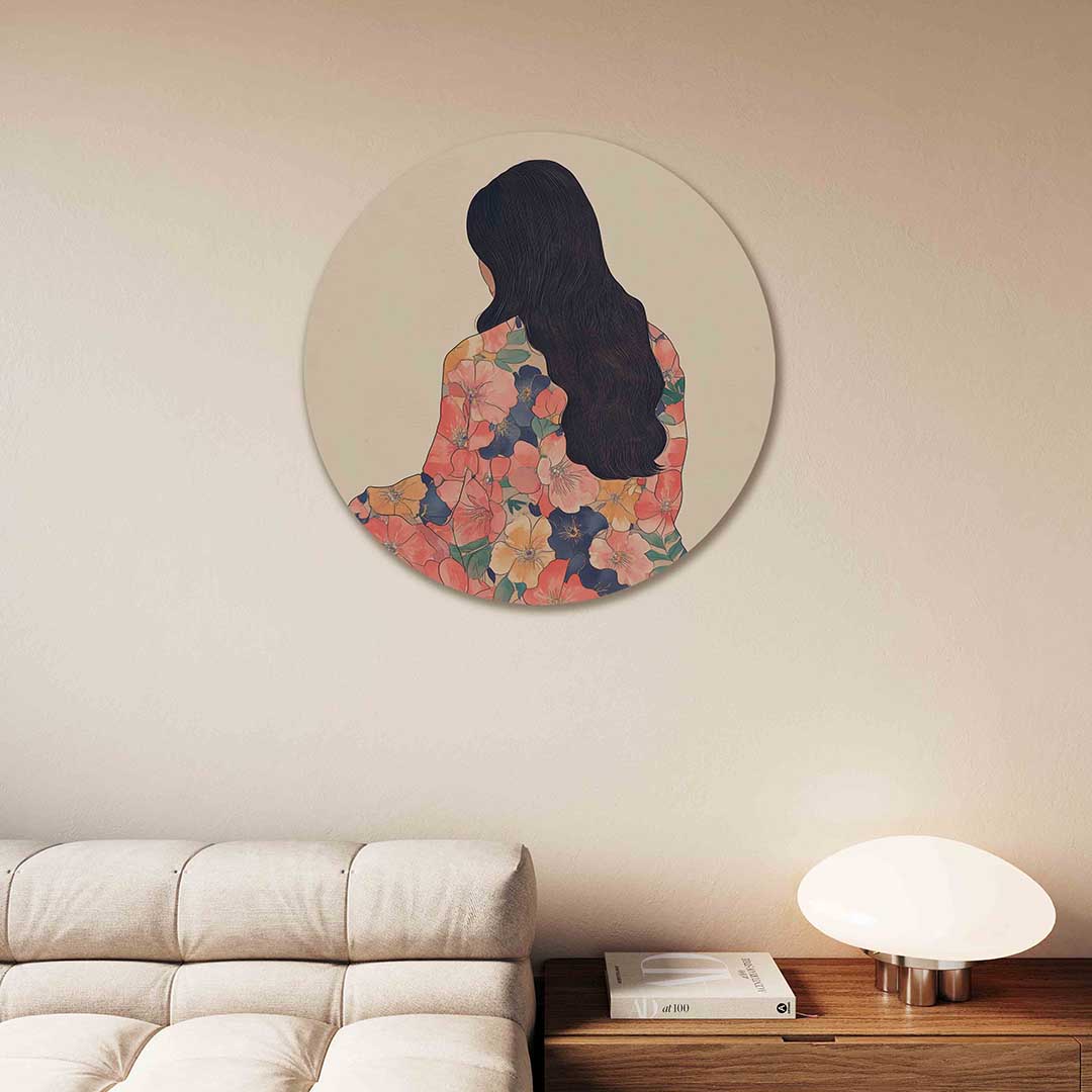 Vrouw met bloemenpatroon Muurcirkel